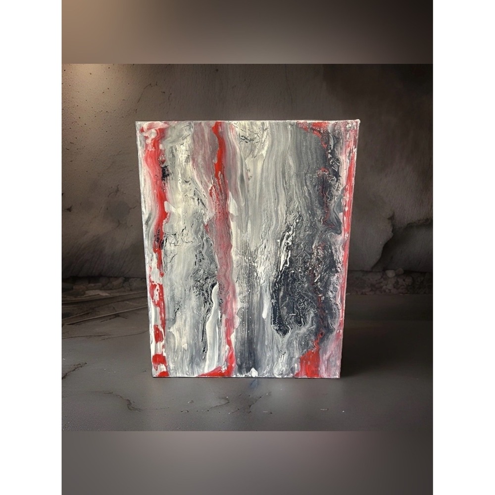 Canvas Painting 16 X 20 Black Red Gothic Acrylic Signed Titled Haunted Attic